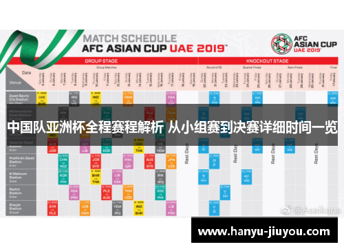 中国队亚洲杯全程赛程解析 从小组赛到决赛详细时间一览